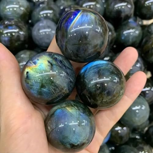 Natural Labradorite Crystal Sphere 5-6cm (1.97-2.36 Inch) Polished Flash Stone Ball Healing Crystal Orb for Meditation Reiki Chakra Energy Healing Home Decor Collectible Gift