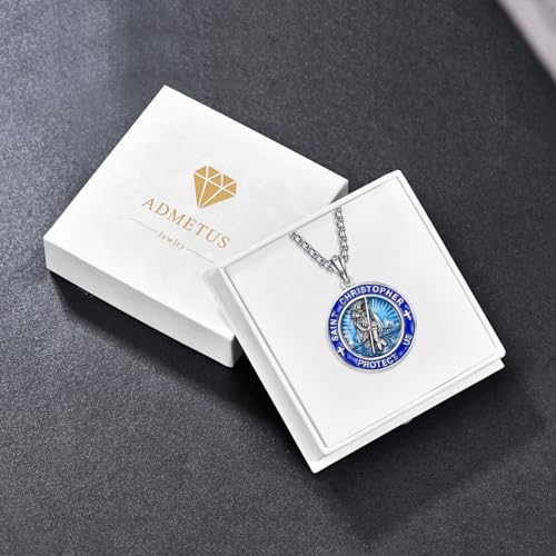 ADMETUS Saint Medals 925 Sterling Silver Protection Necklace Amulet Jewellery Religious Gifts for Men with 2.5mm 22"+2" Rolo Chain B00-Saint Christopherl (Surf)
