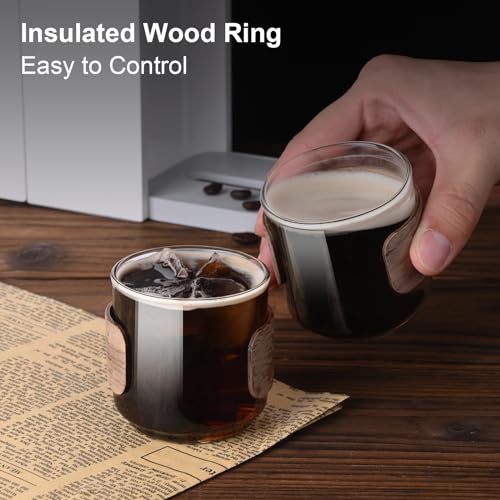 PARACITY Espresso Cups Set of 2 with Wooden Ring, 5 OZ High Borosilicate Espresso Shot Glass, Clear Small Expresso Shots Cup, Espresso Accessories (Pack of 4) 5 Ounces (8 pack)
