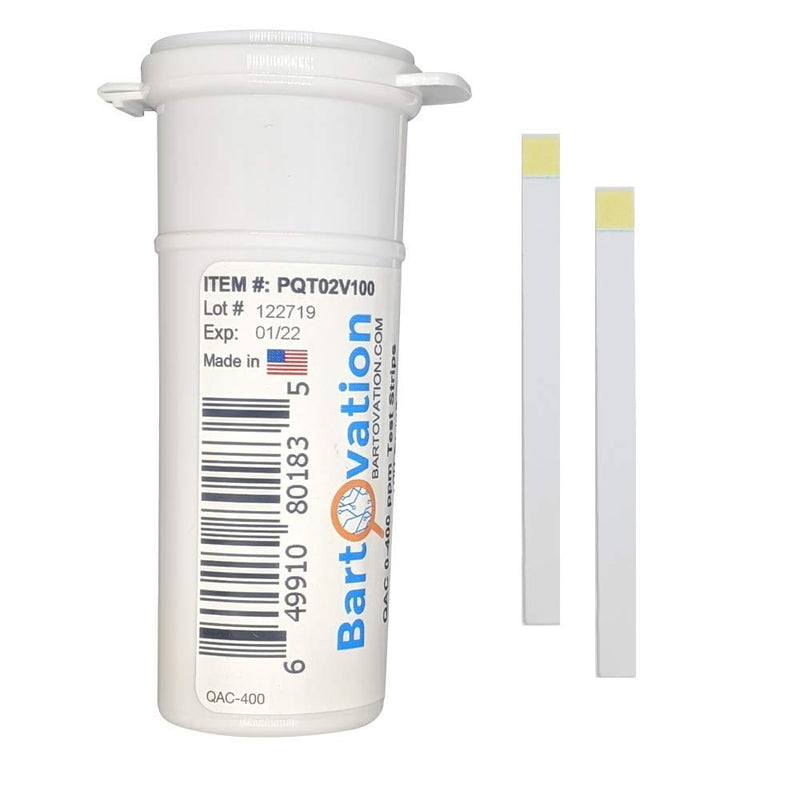 [Australia - AusPower] - Restaurant Quaternary Ammonium (QAC, Multi Quat) Sanitizer Plastic Test Strips, 0-400 ppm [Vial of 100 Strips] 