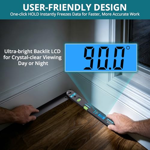 YGiTK digital angle finder 225° aluminum protractor with backlit LCD and bubble levels
