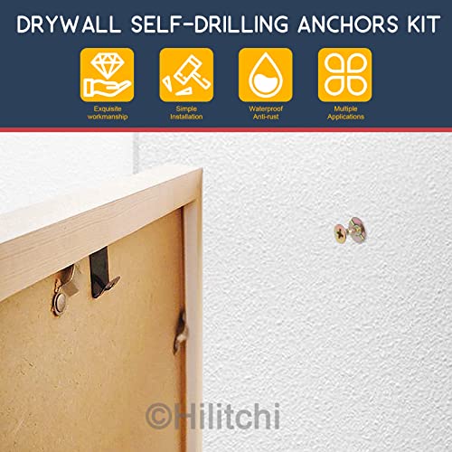 Hilitchi metal self-drilling drywall anchors with screws, 12 x 30mm, 200-piece set for wall mounting