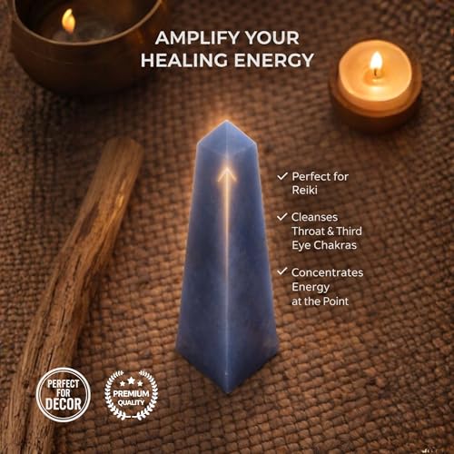 Angelite Crystal Obelisk Tower - Real Crystals for Reiki, Meditation & Throat Chakra Healing - Natural Blue Stone from Peru - Ideal for Calming - Gift for Birthday, Mother's Day (5 to 6 oz) 5 to 6 Ounce