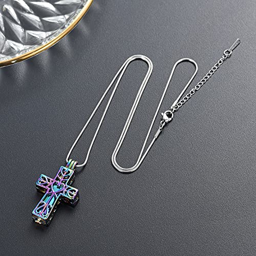 Cremation Jewelry Heart Of Eternity Cross Cremation Necklace For Ashes For Women Men Stainless Steel Ashes Pendant Hollow Double Cross Keepsake Memorial Urn Jewelry rainbow