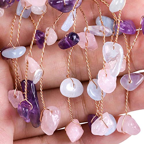 SUNYIK Amethyst/Rose Quartz/Aquamarine Crystal Tree with Agate Slice Base 5''-6.7'' Purple/Pink/Blue