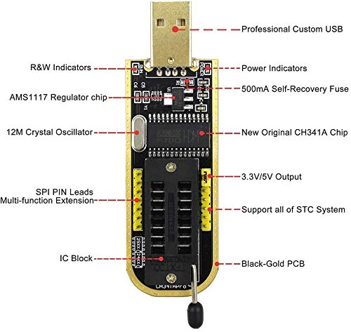 CH341A 24 25 Series EEPROM Flash BIOS USB Programmer+SOIC8 SOP8 Test Clip+SPI Flash 1.8V Adapter+SOP8 SOIC8 to DIP8 Adapter Socket Converter