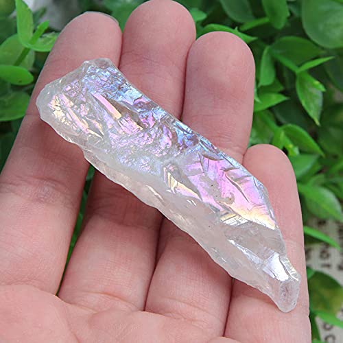 Acxico 5 Pcs Titanium Rainbow Aura Lemurian Quartz White Crystal Point Healing