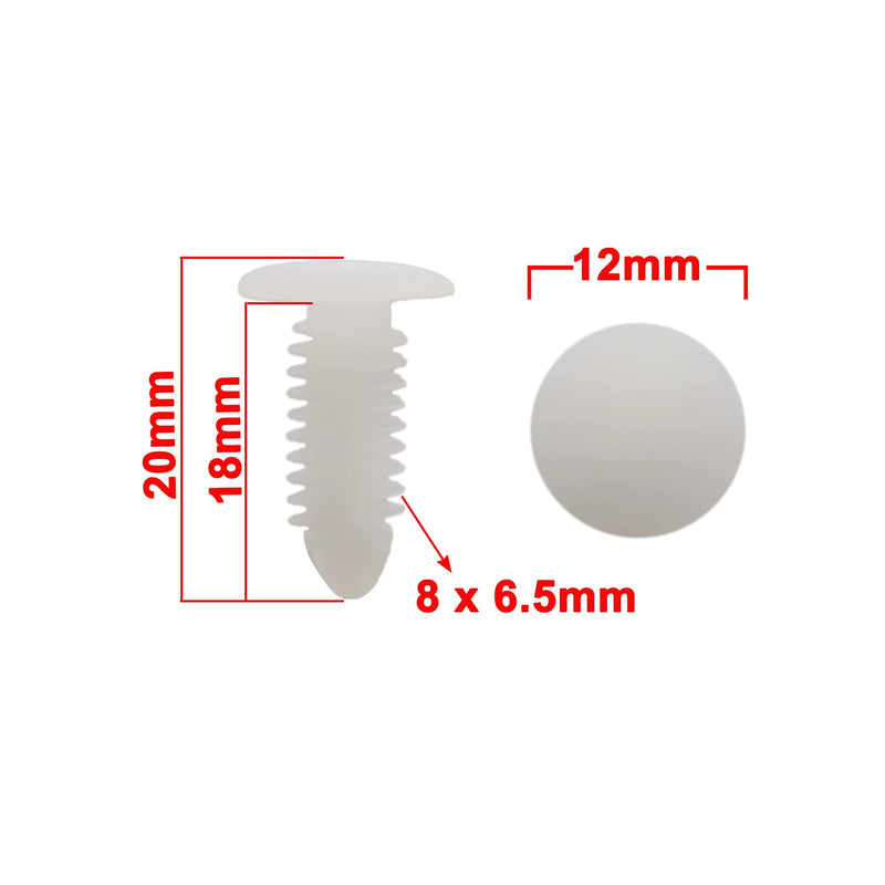 [Australia - AusPower] - 40pcs White Plastic Rivets Splash Guard Fastener Push Type Clips 7.5 x 5.5mm Hole for Automotive 