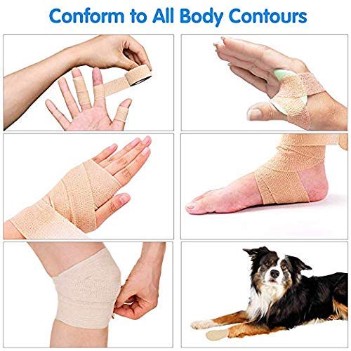1 Inch Wide Skin Colour Elastic Self- Adhesive Bandage Finger Tape,Wrap Bandages for Wrist and Ankle for Chair and Table Legs to Reduce Friction and Noise-12pc 12pcs