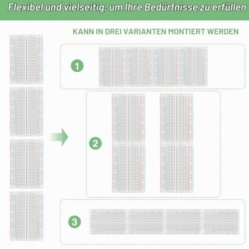 Breadboard Set, PCB Breadboards Prototype Circuit Kit Solderless 4 Pieces 400 Points, Compatible with DIY Arduino, Raspberry Pi 2/3/4/5 Projects Proto Shield Distribution - Connection Blocks 4 x 400 Punkte