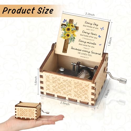 Christian Wooden Music Boxes Wood Musical Box Catholic Religious Spiritual Gifts Faith Based Birthday Christmas Valentines Day Gift Sunflower Gift for Christian Friend Bestie Sisters Gifts from Sister