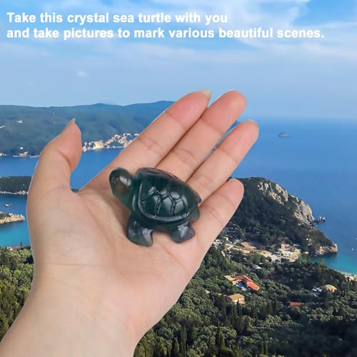 Crystal Travel Sea Turtle Figurines, Fluorite Sea Turtle Travel Gifts for Women Men Travelers, Hand Carved Good Luck Charm, Spiritual Companion Collectible Animal Statue Decors 2.1” Fluorite Green