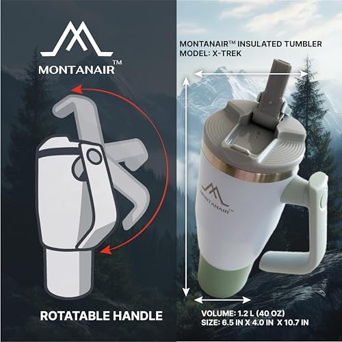 MONTANAIR® Original 40oz Stainless Steel Double Wall Vacuum Tumbler with Rotatable Handle, Lid and Built-In Straw | Insulated | Fits in Cup Holder | Leak Proof | BPA-free (PINK) Pink