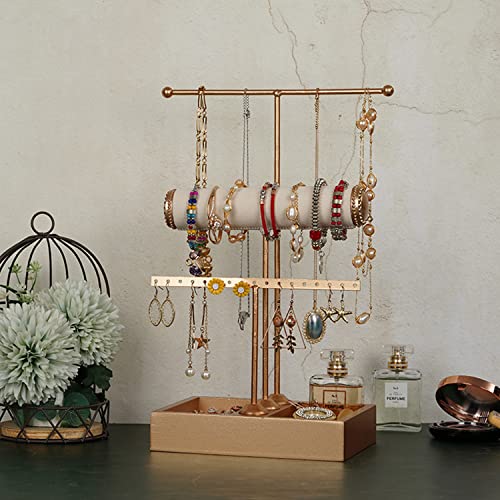 Jewelry Organizer Stand 3 Tier Hanging Jewelry Organizer for Earring Necklace Bracelet Holder Jewelry Ring Perfume Organizer Box Holder Storage (3-Tier Gold)…… 3-Tier Gold