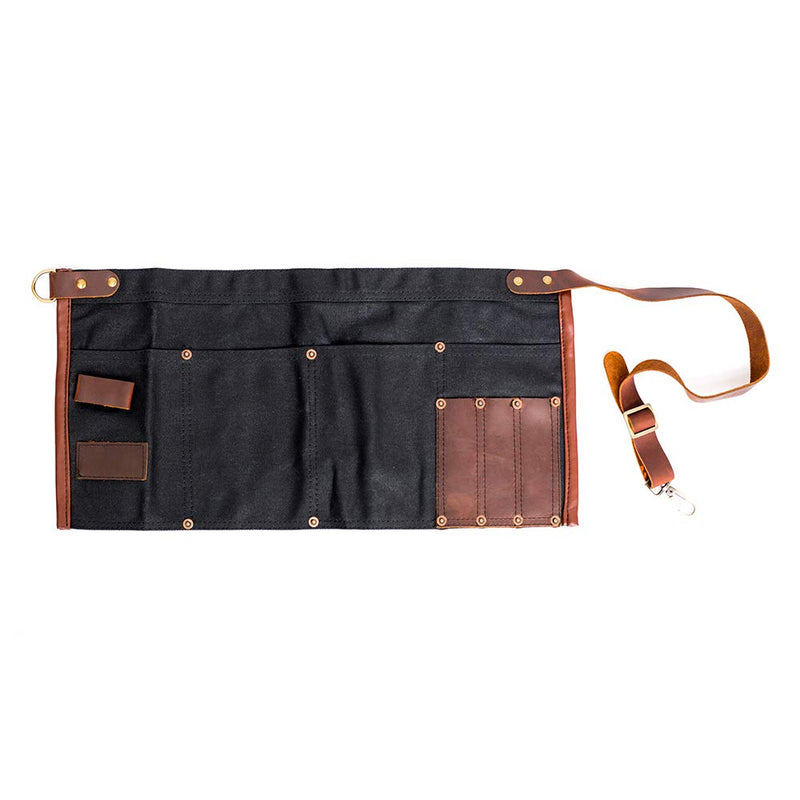 Waterproof Waxed Canvas Tool Apron With the Adjustable Genuine Leather Belt (Black) Black