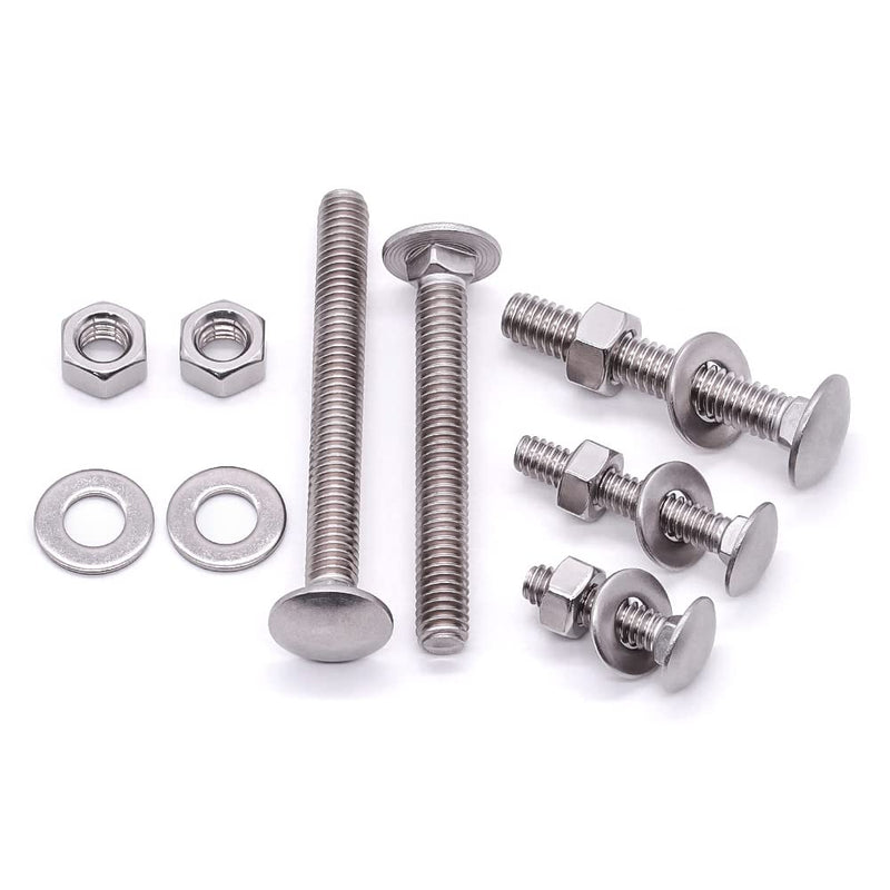 [Australia - AusPower] - 3/8-16 x 2-1/2" Stainless Steel Carriage Bolts with Hex Nuts and Flat Washers 304 Stainless Steel 18-8 Square Neck Bolts and Nuts Washers, Full Thread, Coarse Thread, 8 Sets 3/8-16 x 2-1/2" 