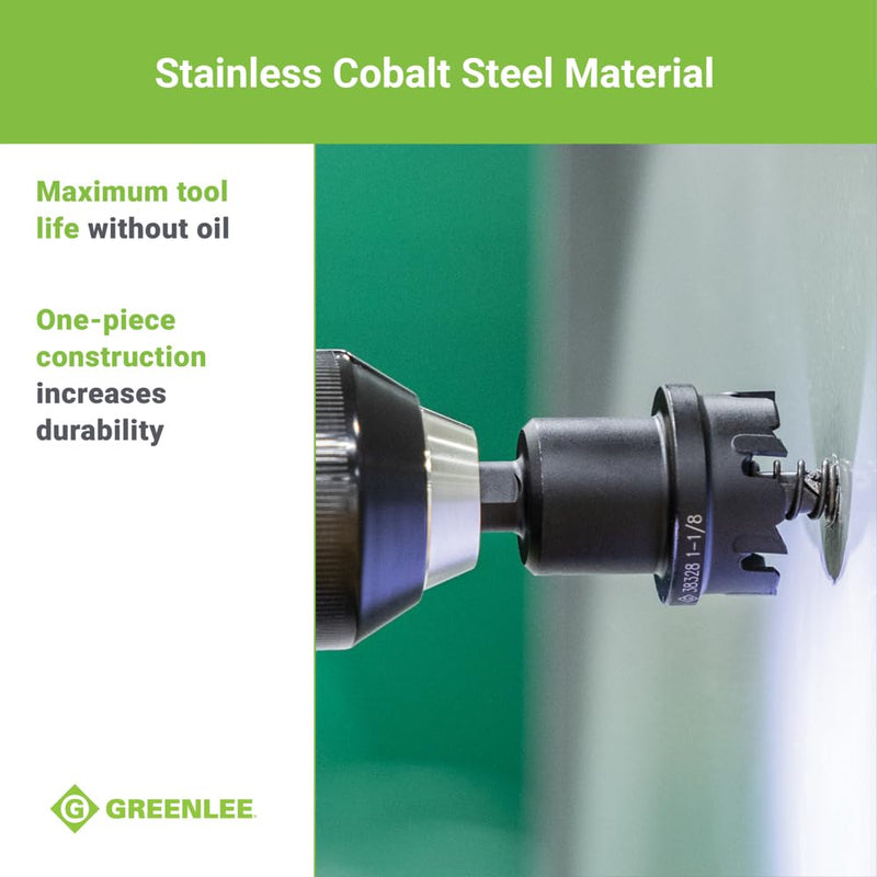 Greenlee 625-1-1/8 Durable One-Piece Carbide-Tipped Hole Cutter for 3/4" Conduit, 7/8" Stainless Steel Metal Cutting Hole Saw with Tungsten Carbide Teeth 1-1/8-Inch