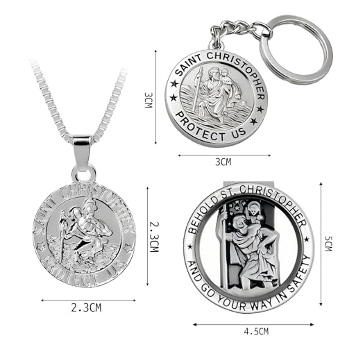 SHENYI 3 Pcs St Christopher Keyring Travel Gift for Men or Women Saint Christopher Token Medal new car gifts and Accessories for Safe Travels Safety and Protection