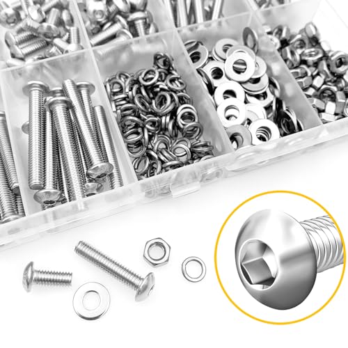 MYWISH M4 screw and bolt assortment kit with 304 stainless steel button head screws, nuts, washers and hex wrenches