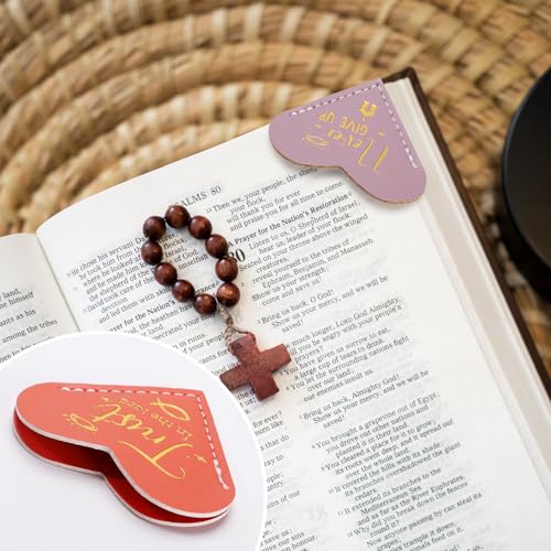 14Pcs Bible Verse Leather Heart Bookmarks, Christian Gift for Women