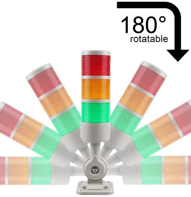 [Australia - AusPower] - Stack Lights, Industrial Signal Tower with Rotatable Base, Steady/Flashing Light Switchable, 12V/24V DC (3-Layer, No Buzzer) RED/YELLOW/GREEN DC 12-24V 3 Layer/no Buzzer 