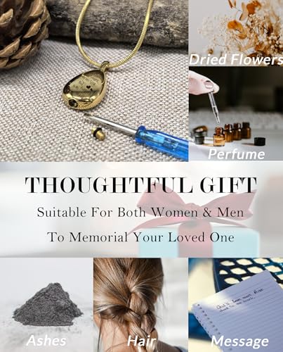 Teardrop Urn Necklace Memorial Cremation Jewellery for Ashes Keepsake Pendant Necklace for Women Men Pet with Funnel Filler Kit Memorial Gifts Gold