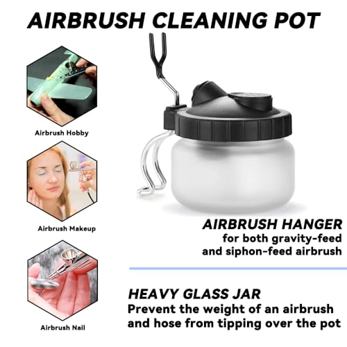 Airbrush Wash Pot Cleaning Kit, Stainless Steel Jar with 5 Nozzles, 5 Cleaning Brushes, Needle Wrench Heavy Duty Maintenance Tools for Model Making & Crafts