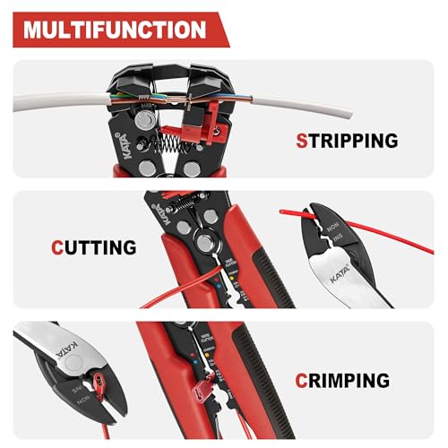 KATA Wire Crimper and Automatic Wire Stripper Tool Set for Electrical Work 2pc Red
