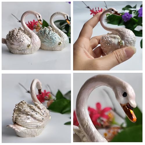 Enamel Painted Swan Treasure Trinket Chest Jewelry Box for Women Ring Earrings Necklace Storage Table Decor Pink