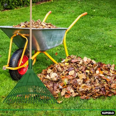 Superio adult green leaf collector and rake set with plastic leaf scoops for gardening and lawn care