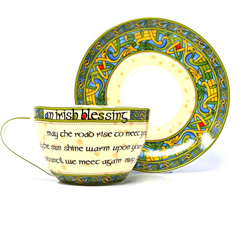 Royal Tara Traditional Irish Blessing Bone China Cup & Saucer - Irish Weave - 10.5 fl oz