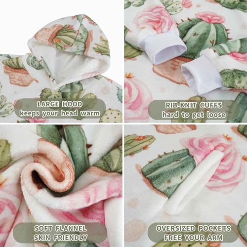 Huglanket Cactus Gifts for Cactus Lovers, Wearable Flannel Cactu Blanket Hoodie with Two Large Pocket