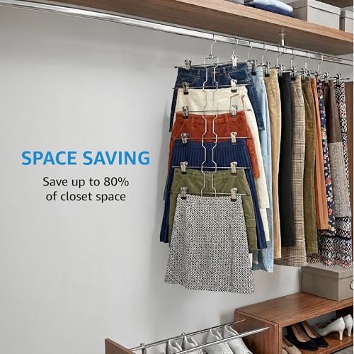 ZOBER 3-Pack 6-Tier Skirt Hangers with Clips, Clothes Hangers for Pants Sliver - 6 Tier 3 Pack