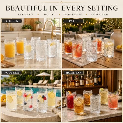 Clear Hobnail Drinking Highball Glasses - Acrylic Beaded Design Drinkware Clear Classic