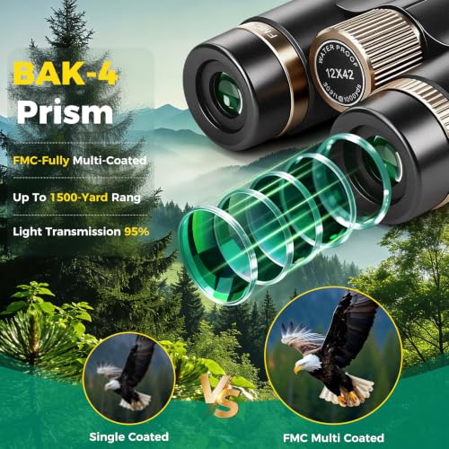 12x42 Binoculars for Adults High Powered Waterproof with Large View Black
