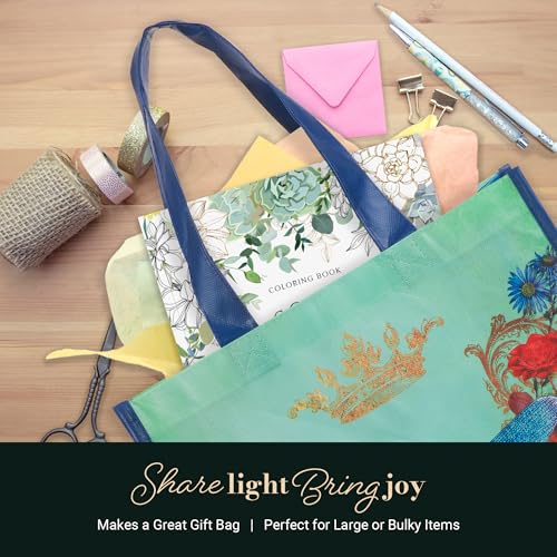 Christian Art Gifts Full Multicolor Printed Reusable, Sturdy, Collapsible Women's Shopping Tote Bag w/Inspirational Scripture Teal/Hope