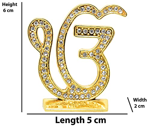 Targets Target Store Sikh Religious Symbol EK Onkar Studded Idol Ik Onkar Studded Gold Metal Statue for Car Dashboard Mandir Murti Temple Puja Home Decor Office Table Showpiece