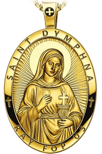 Saint Dymphna Necklace, Catholic Medal Prayer Pendant Jewelry Gold
