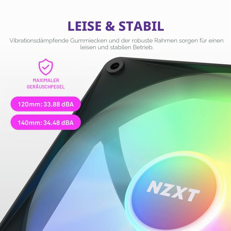 NZXT F120 RGB Core - 120mm Hub Mounted RGB PC Fan - Black | 120mm RGB fan with 8 addressable LEDs and semi-transparent blades. Quiet cooling with CAM-synchronous lighting. 120mm RGB Core