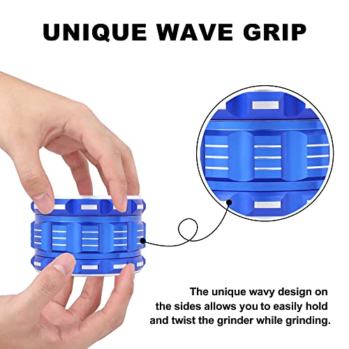 3 Inches 4 Pieces Premium Herb Grinder - Aluminium Large Spice Grinder with Pollen Catcher, Comes with Pollen Scraper and Cleaning Brush, Blue 3 in (75 mm)