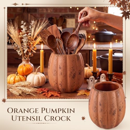 Hushee Fall Pumpkin Ceramic Utensil Holder, Minimalist, Terracotta