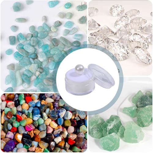 CHGCRAFT 50 Pcs Mini Round Stone Box Small Loose Diamond Gemstone Display Case with Clear Top Lids and Sponge, White, 1.2×0.7 Inch