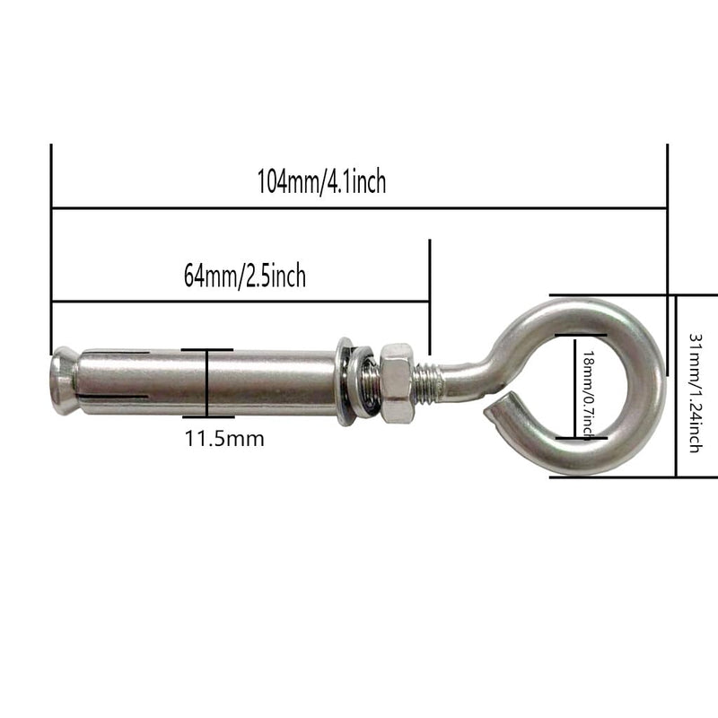 [Australia - AusPower] - Concrete Eye Bolt,2 Pack M8 Stainless Steel Expansion Screws Heavy Duty Shoulder Lag Eyebolts Lifting Ring Bolt Wall Concrete Anchors Fastener with Nut for Wall Ceiling Concrete Masonry 2 
