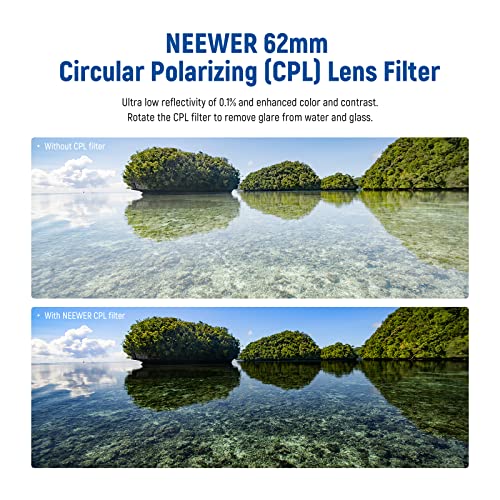 Neewer 62mm Polarizing Filter 30 Layer Multi Resistant Nano Coatings Circular Polarising Filter(CPL) Reduce Glare/Enhance Contrast/Ultra Slim/Reduces Reflection/HD Optical Glass Polarizer Filter