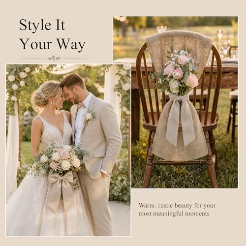 8 Pcs Linen Wreath Sash for Front Door, Embroidery Blank Wreath Sashes, Burlap Sash Ribbons Accessories for Flower Bouquet Party Garlands Yard Doorway Wedding Xmas Decor, 4.9 x 57 Inches Burlap-8pcs