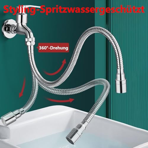 Tap Extension 50 cm, 360 Degree Swivel, 2 Modes Water Outlet, Stainless Steel, Polished, Perfect for Kitchen, Bathroom & More Adjustable - 2. Gear rotation adjustment: 50 cm