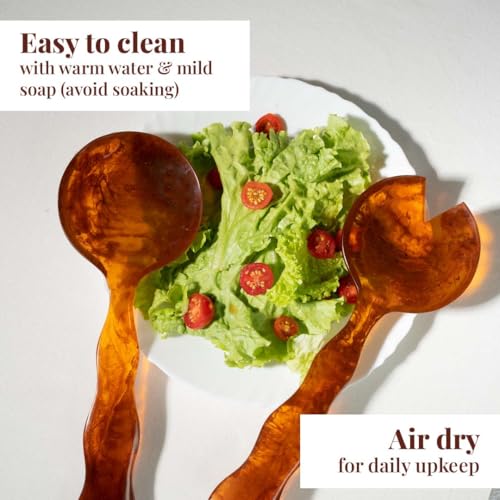 Folkulture Resin Salad Servers, Set of 2, (12") Resin Serving Spoons 12 inches Golden Brown