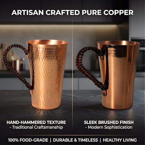 YJX 9.5oz Small Real Pure Copper Coffee Cup, Solid and Durable Copper Tea Cups for Drinking, 100% Copper Moscow Mule Mug with Handle, Ice Water Vessel Suitable for Beer, Cocktails 9.5oz Polished Smooth Copper Mug