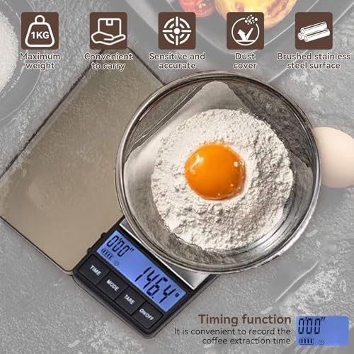 Mini Coffee Scale with Timer,1000g X 0.1g Small Thin Travel Coffee Scale,Mini Digital Scale Grams and Ounces Small and Handy Barista Scale,Digital Pocket Scale, Mini Barista Coffee Weight Scale