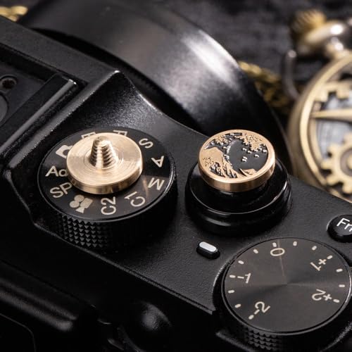 Wave Art Metal Hot Shoe Cover Shutter Button for Fuji X100VI Camera Copper Alloy-Set